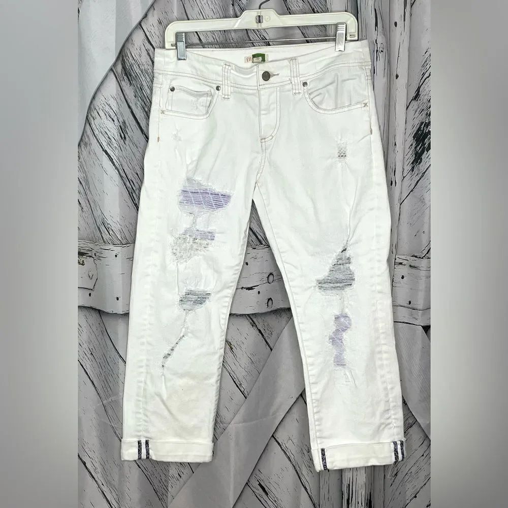 Ett Twa White Distressed Jeans Cropped 28
